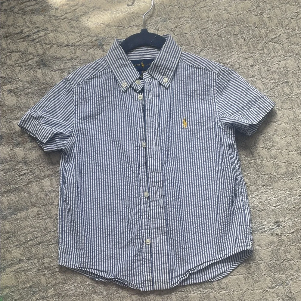 Ralph Lauren Blue and White Striped Short Sleeve Button-Down Shirt